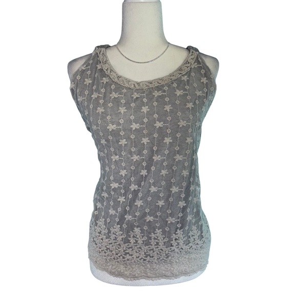Maurices Grey with White Lace Overlay Sleeveless Blouse Size 3X Plus Size Style - Picture 1 of 5